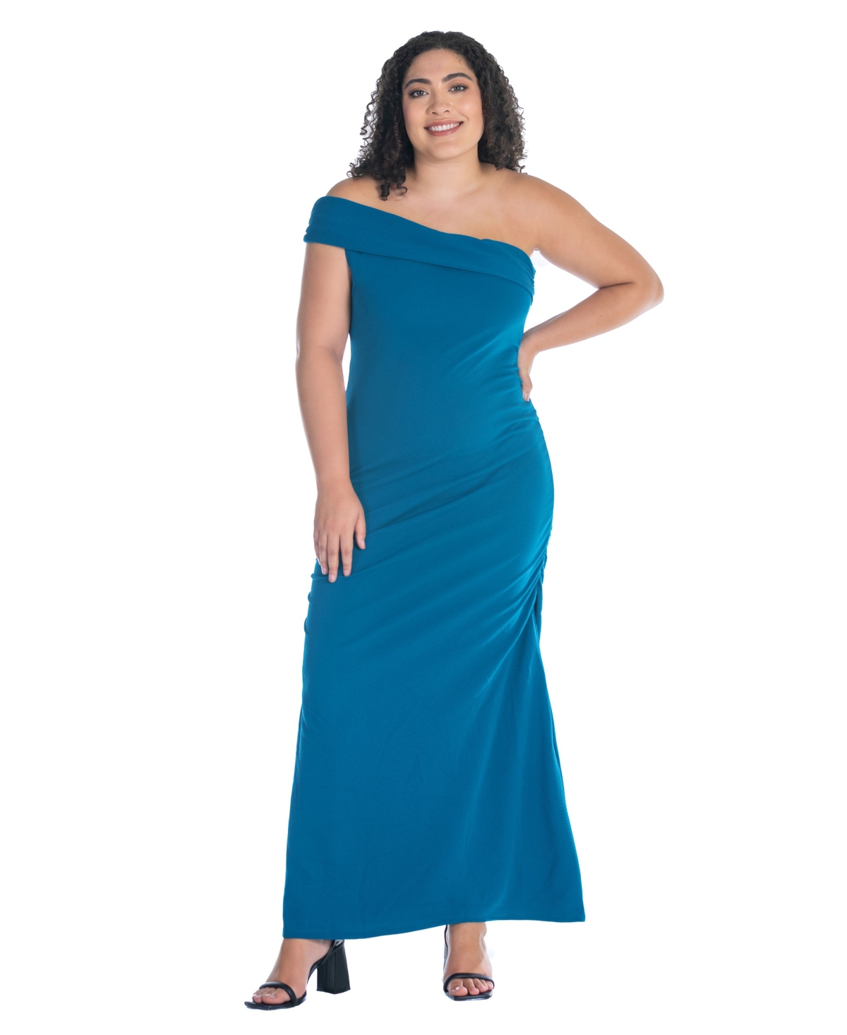 24SEVEN COMFORT APPAREL PLUS SIZE FORMAL ONE SHOULDER RUCHED MERMAID MAXI DRESS 