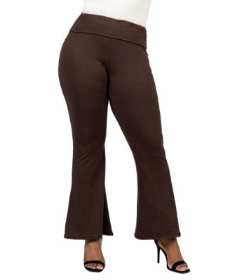 Plus Size Black Bell Bottom Fold Over Waist Sweatpants