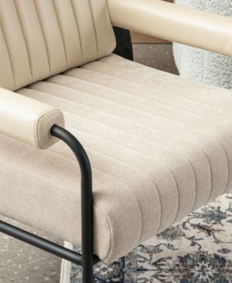 34" Leatherette Mid-Century Modern and Fabric Combination Armchair