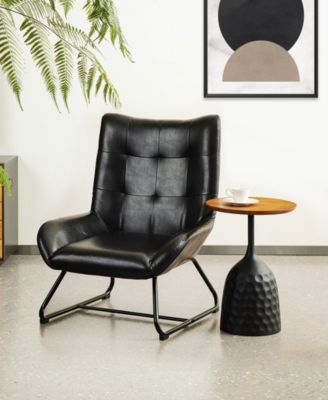 35.75" Leatherette Mid-Century Modern Wingback Accent Chair