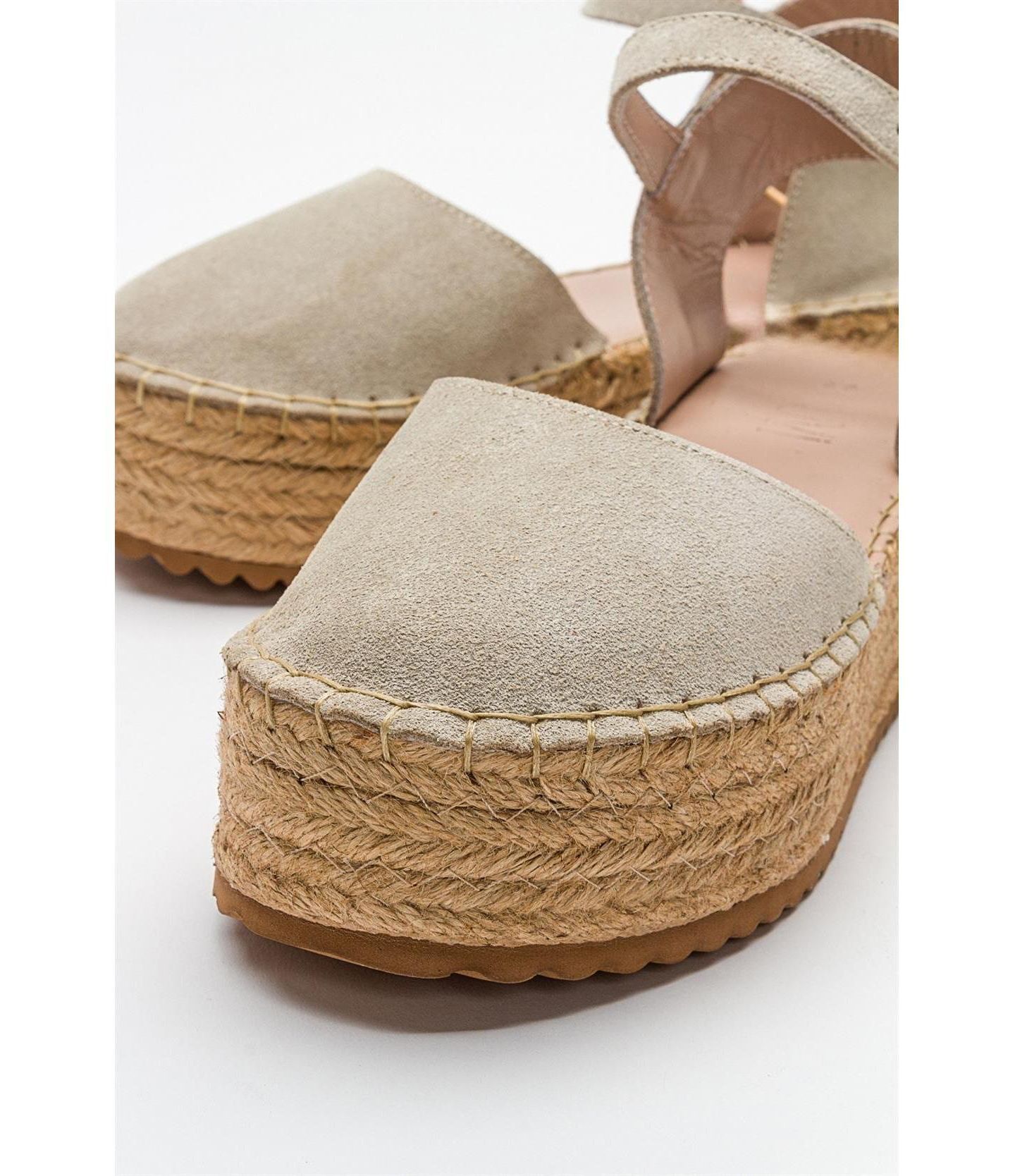 Женские сандалии Forever & Always Shoes Viba Leather Esprarille Platform Wedge, цвет: Бежевый замшевый кожаный — фото 3
