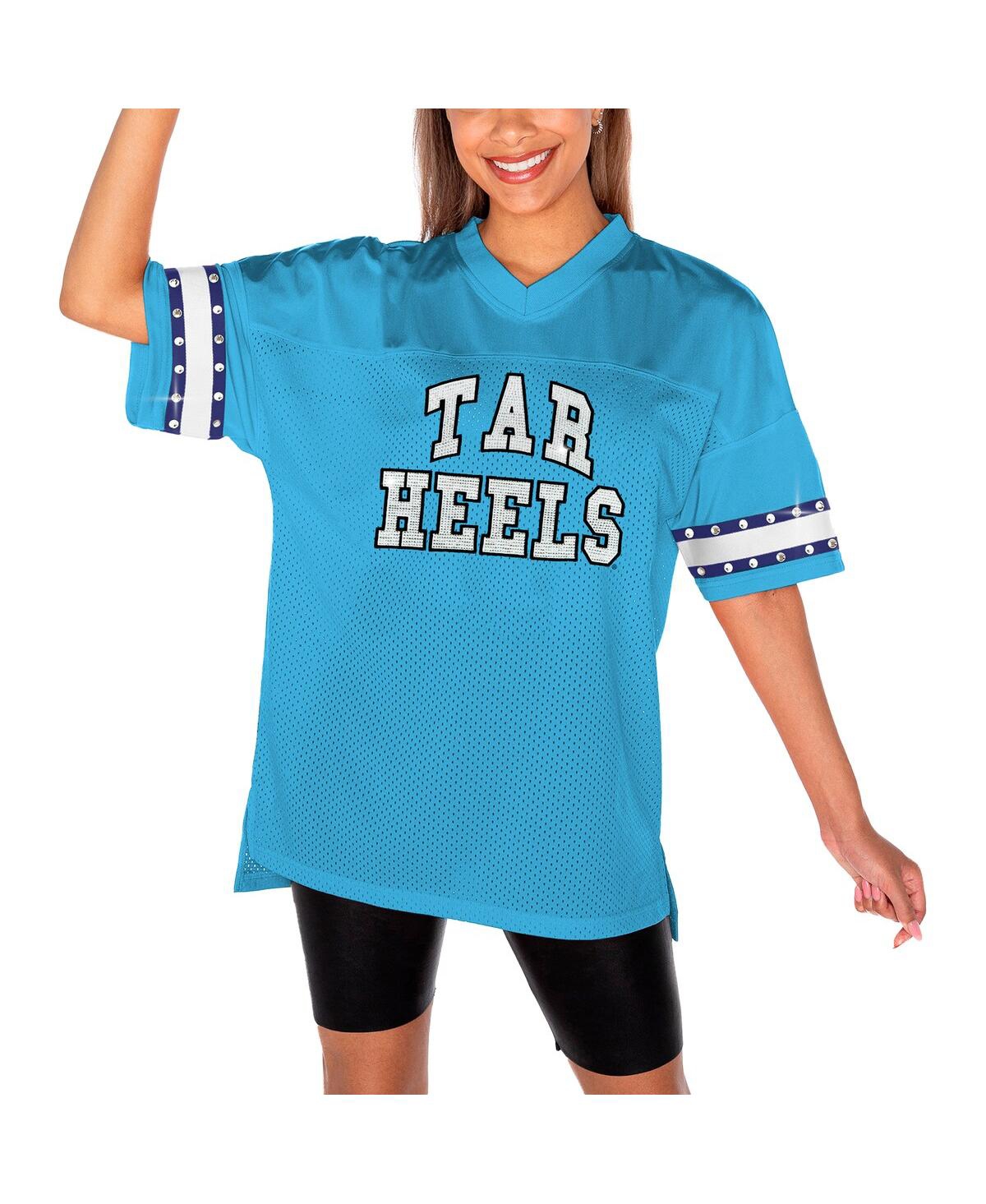 Women's Light Blue North Carolina Tar Heels Until Kickoff Rhinestone Fashion T-Shirt - Light Blue