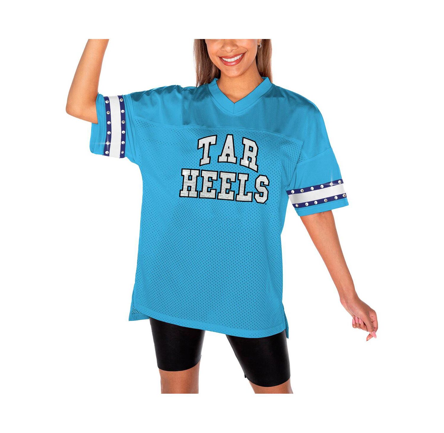 Women's Light Blue North Carolina Tar Heels Until Kickoff Rhinestone Fashion T-Shirt