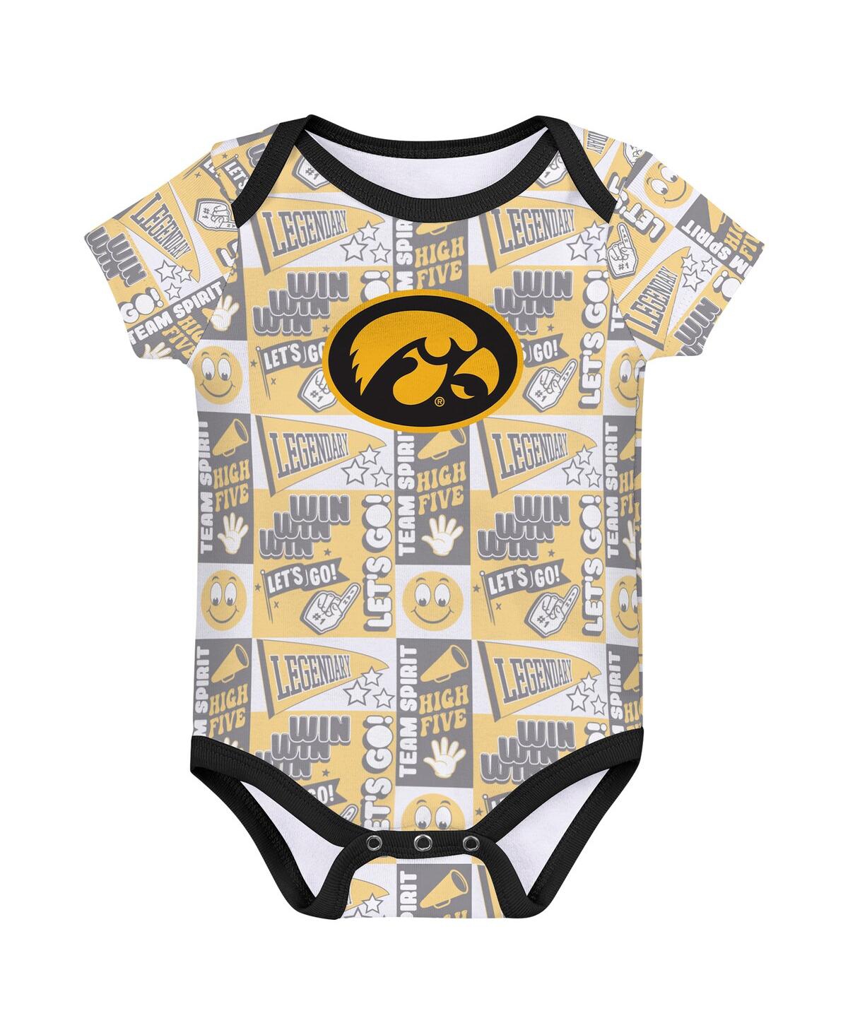 Outerstuff Newborn Black Iowa Hawkeyes Sunday Comics Bodysuit Set 3-pack In Multi