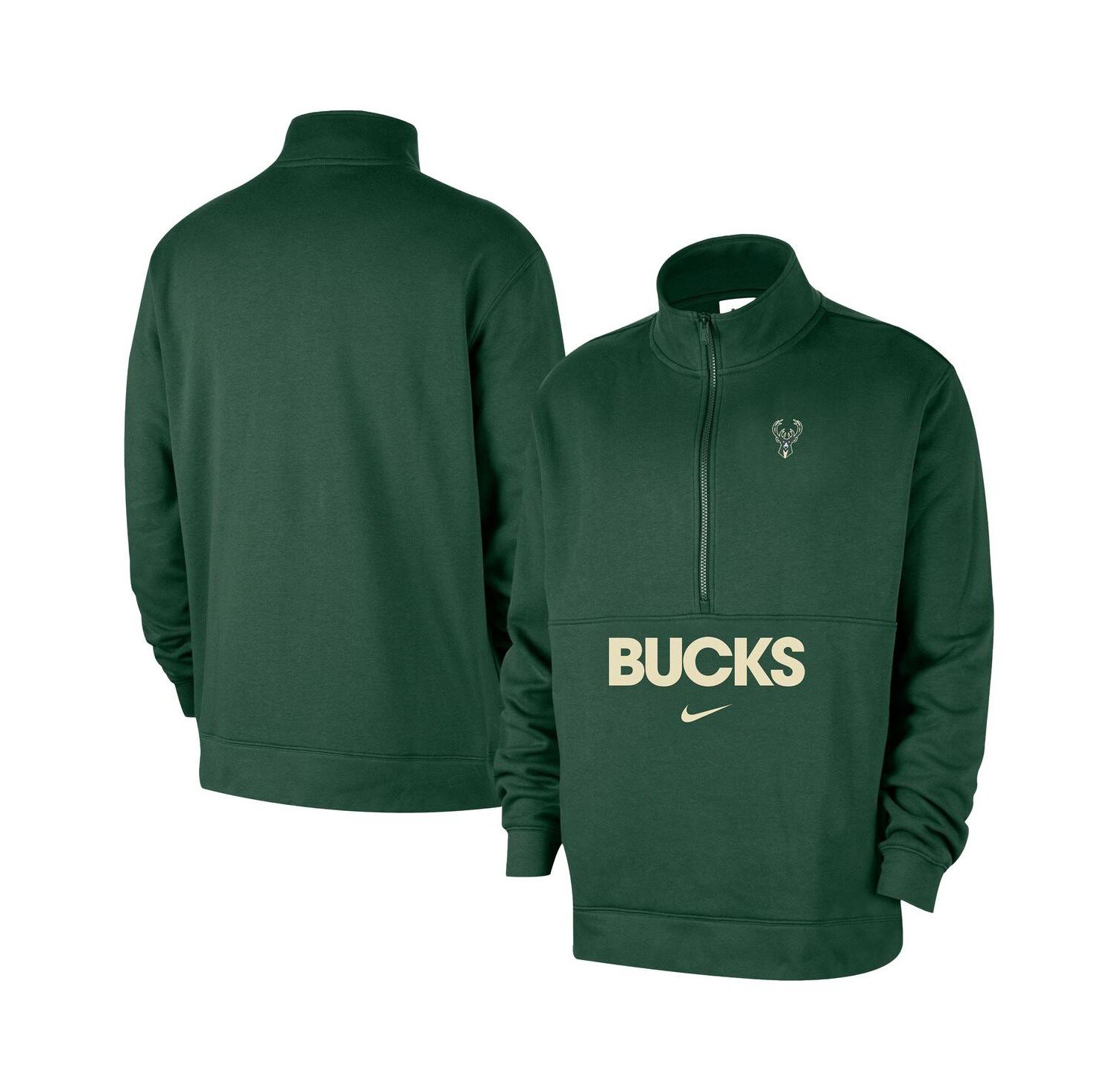 Men's Hunter Green Milwaukee Bucks Courtside Club Half-Zip Jacket