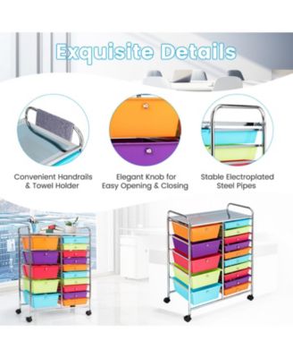 15-Drawer Utility Rolling Organizer Cart with Multi-Use Storage