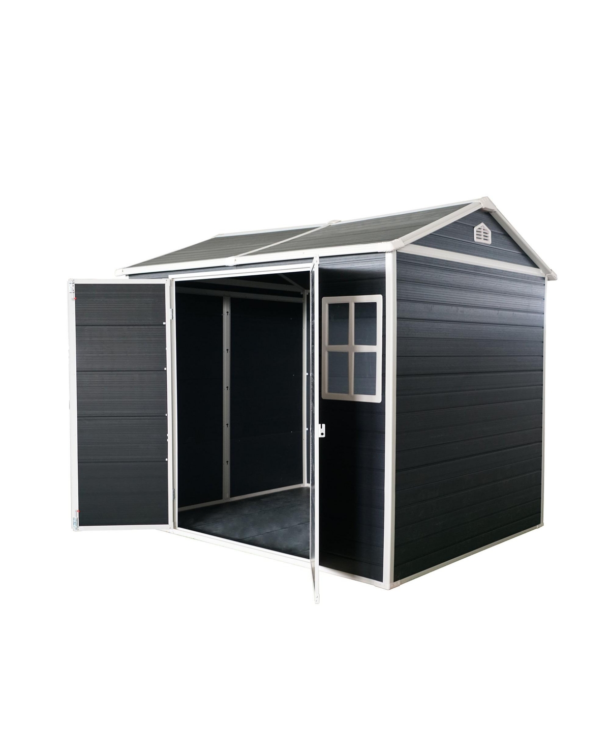 8x6ft Outdoor Storage Shed with Floor and 2 Windows - Black