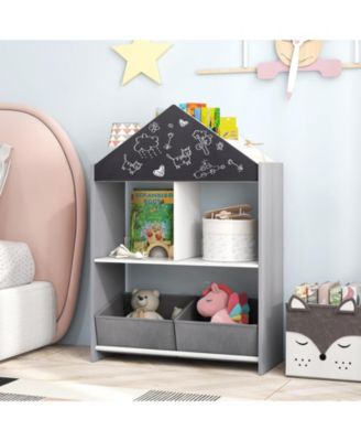 Playhouse Kids Bookshelf with Chalkboard and Whiteboard for 3-6 Years