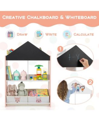Playhouse Kids Bookshelf with Chalkboard and Whiteboard for 3-6 Years