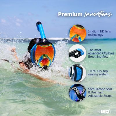 MOFLOW+ IRRIDIUM Full Face Snorkel Mask Yellow XS – Panoramic View, CO2-Free, 4X Oxygen, Anti-Fog, Dry Snorkel, Camera Mount, Silicone, Premium Straps