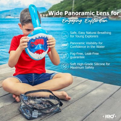 DOLPHIN BLUE - Kids Snorkel Mask | Playful Shark Design, Comfortable Silicone Seal, Easy Breathing