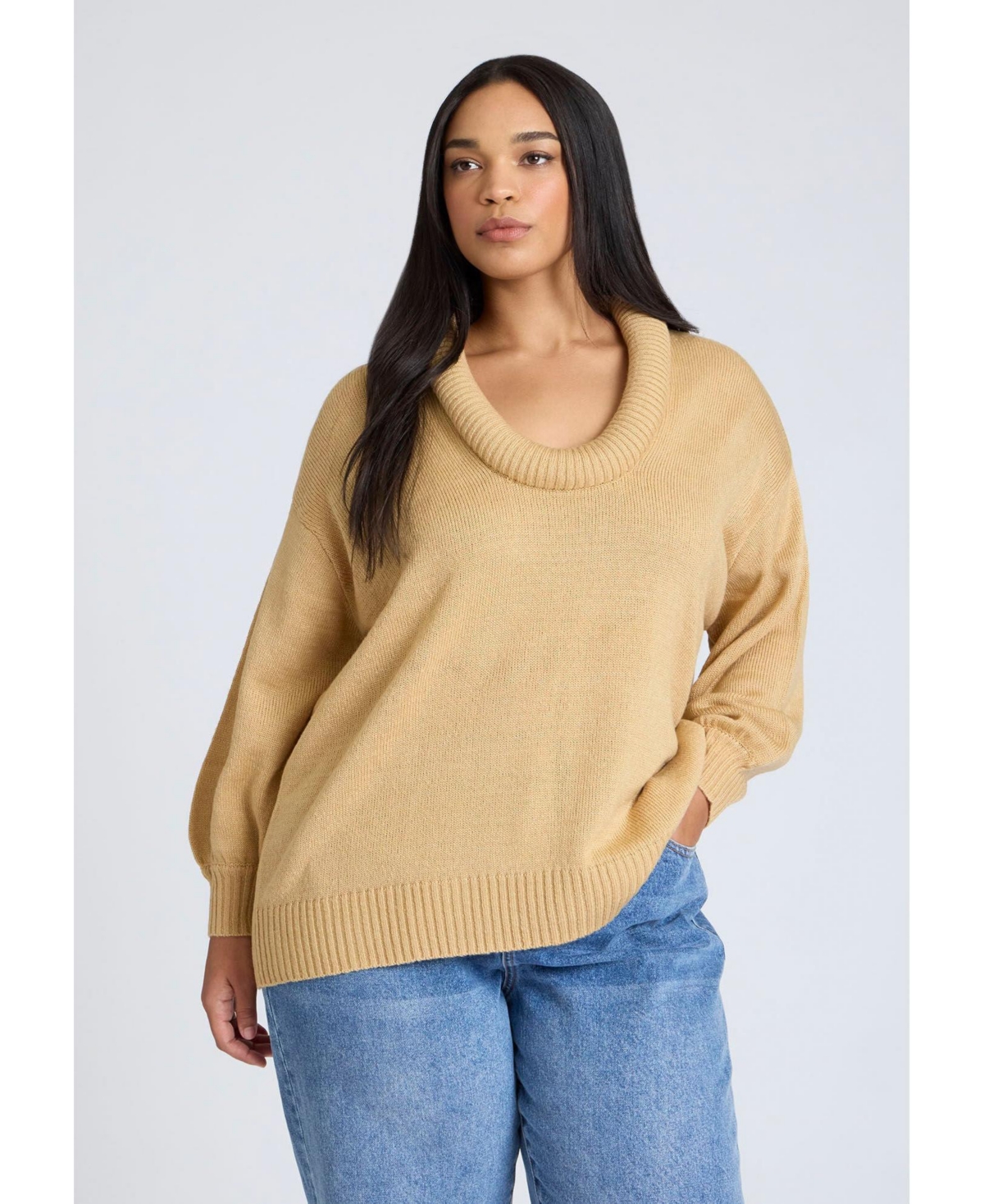 Plus Size Round Neckline Slouchy Sweater - Cream