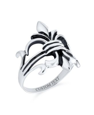 Oxidized .925 Sterling Silver Antique Style Religious Fleur De Lis Signet Ring Masonic Symbol