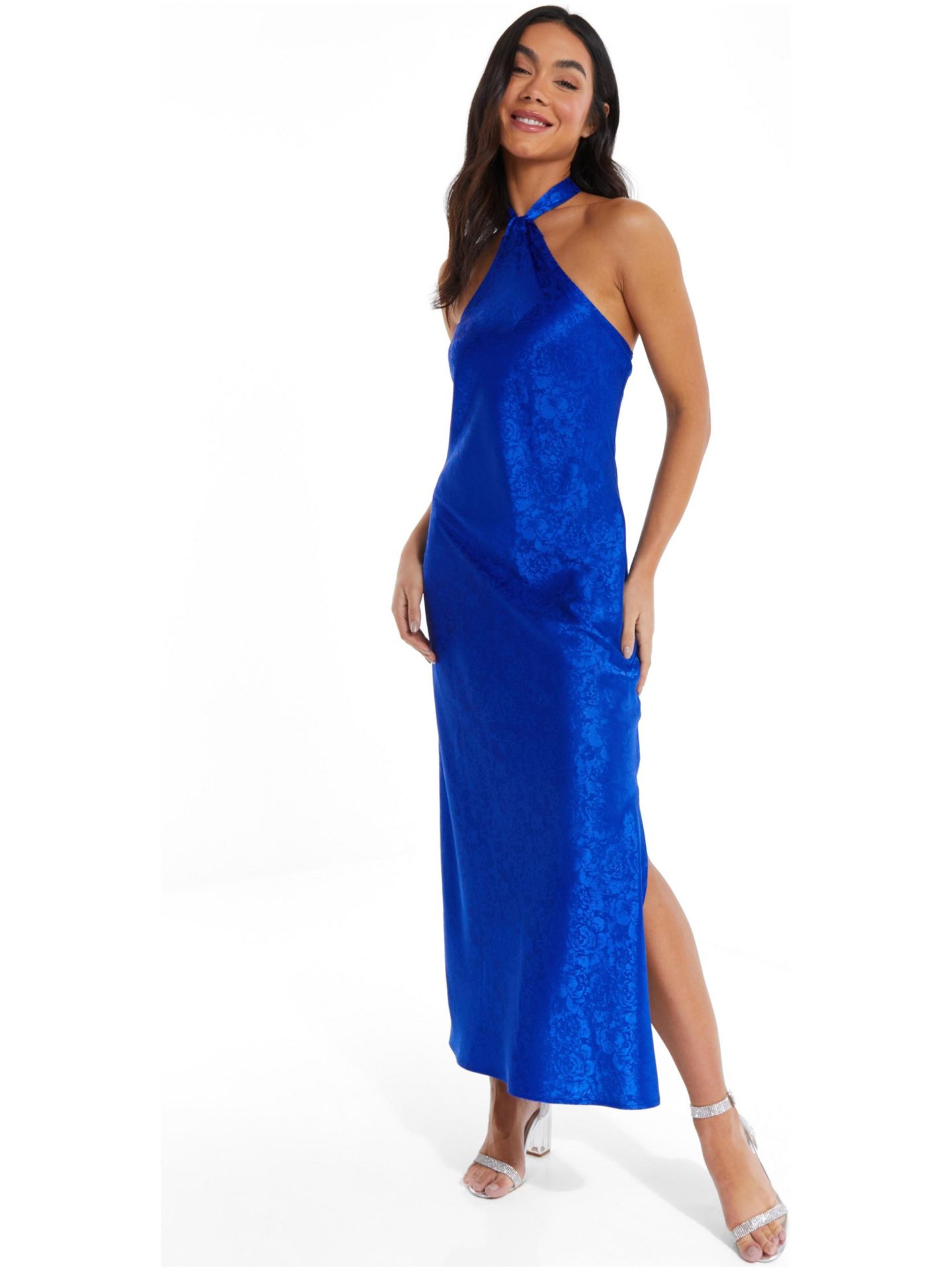 Женское платье QUIZ Satin Halter Neck Maxi, цвет: Синий — фото 1