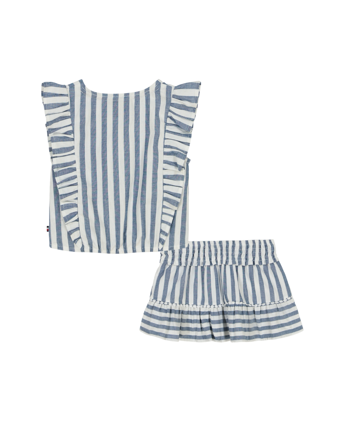 Tommy Hilfiger Kids' Stripe Cotton Ruffle Top & Skirt Set In Yarn Dyed Stripe