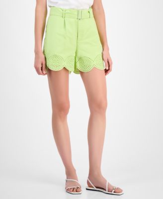 Women's Cotton Scalloped High-Rise Belted Shorts, Macy's Exclusive