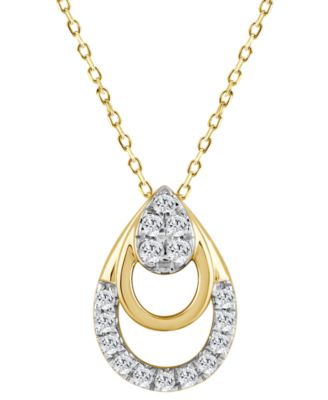 Macy's - Diamond Triple Pear Openwork Pendant Necklace (1/8 ct. t.w.) in 14k Gold, 16" + 2" extender