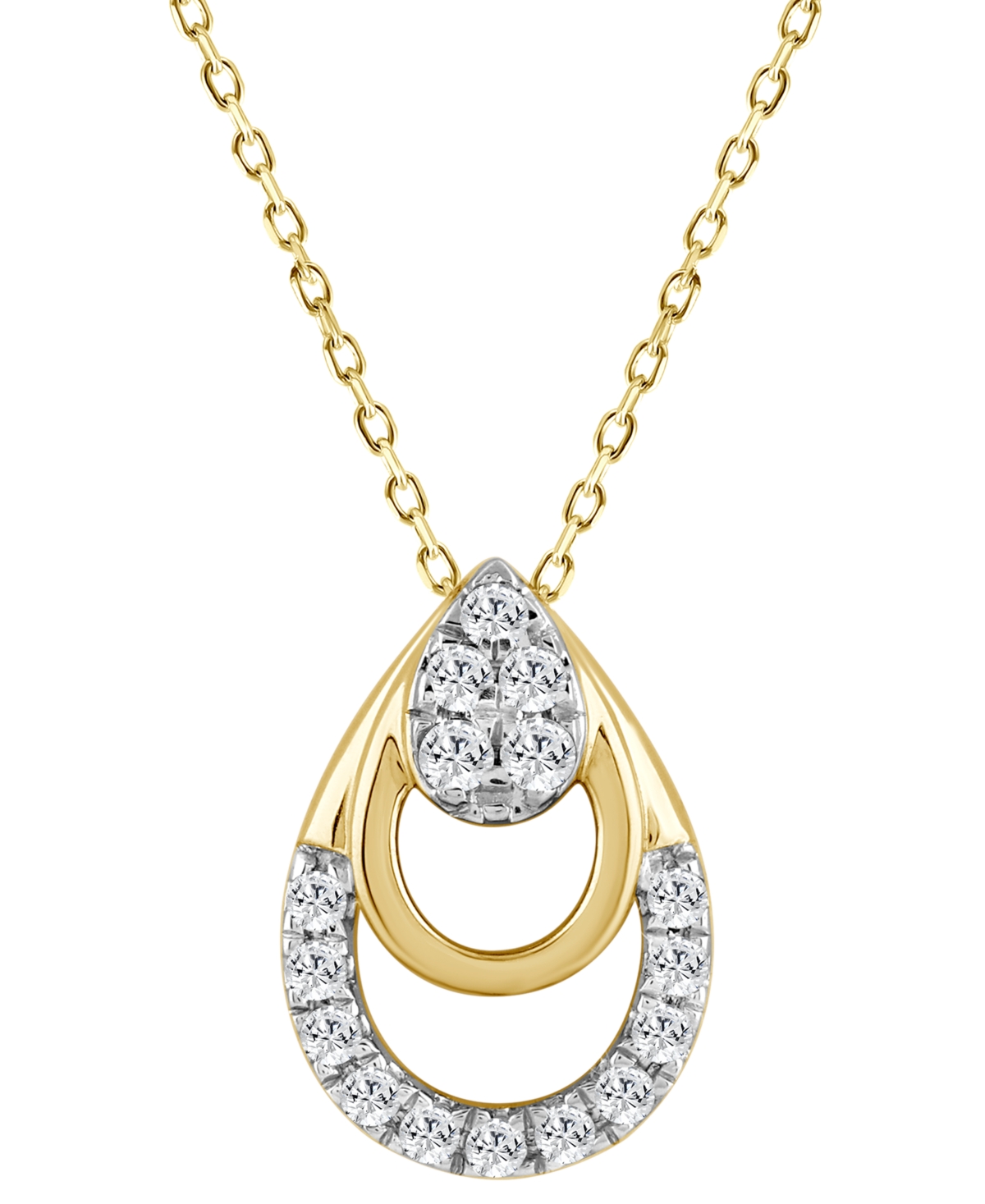 Macy's Diamond Triple Pear Openwork Pendant Necklace (1/8 Ct. T.w.) In 14k Gold, 16" + 2" Extender