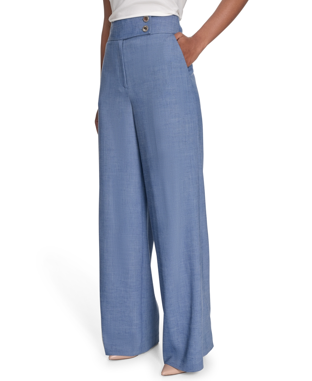 CALVIN KLEIN WOMEN'S FAUX-DENIM HIGH RISE WIDE-LEG PANTS 