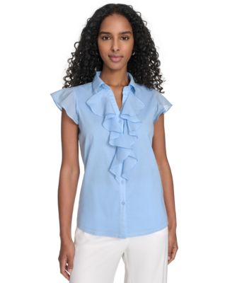 Calvin Klein - Women's Cotton Ruffled-Front Blouse