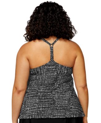 Plus Size Printed Racerback Tankini Top