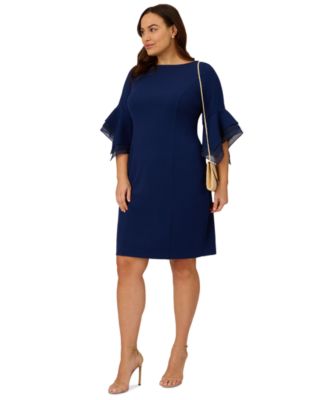 Plus Size Tiered-Cuff 3/4-Sleeve Sheath Dress