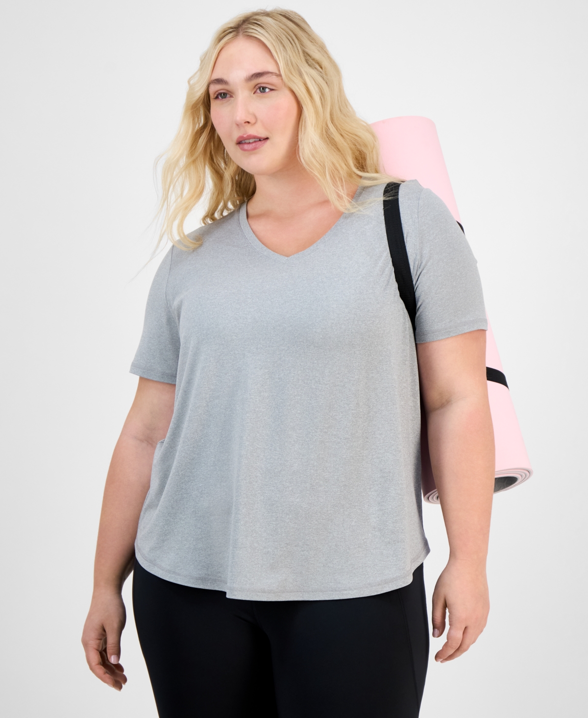 Plus Size Curved-Hem V-Neck Top, Created for Macy's - Sunny Daze