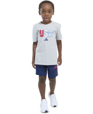 adidas - Toddler & Little Boys Graphic T-Shirt & Stripe Shorts, 2 Piece Set