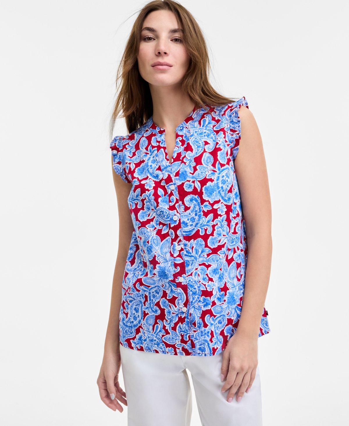 Women's Olympia Paisley Ruffled Blouse - Scarlet Multi