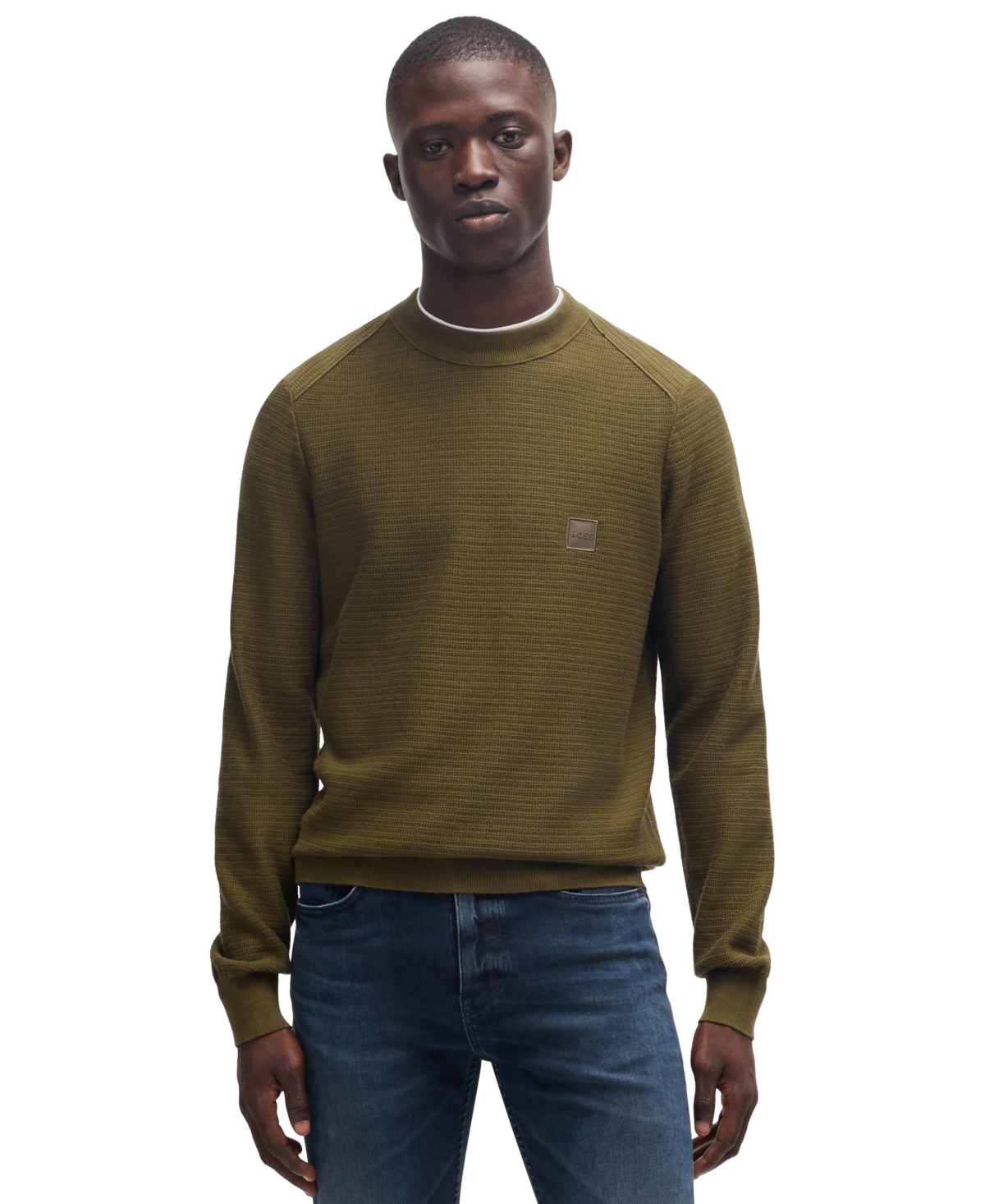 Boss by Hugo Boss Men's Logo Patch Regular-Fit Sweater - Open Green