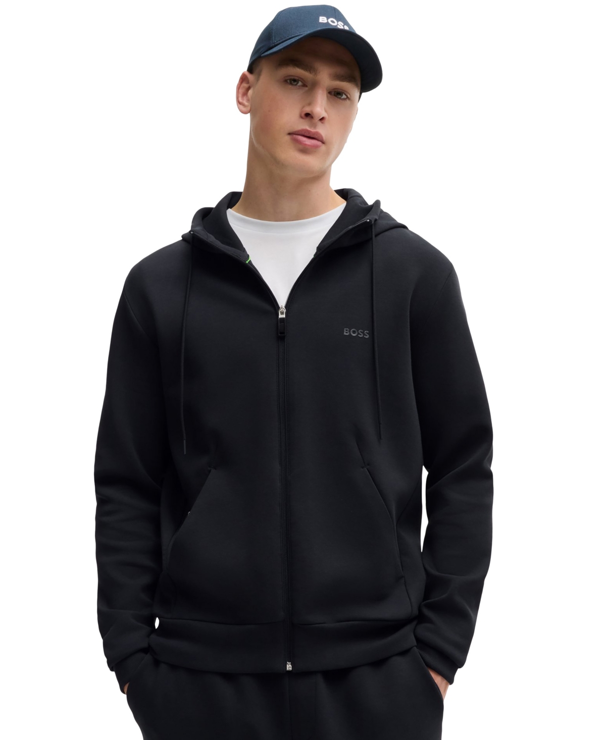 Boss by Hugo Boss Men's Logo Print Zip-Up Hoodie - Dark Blue