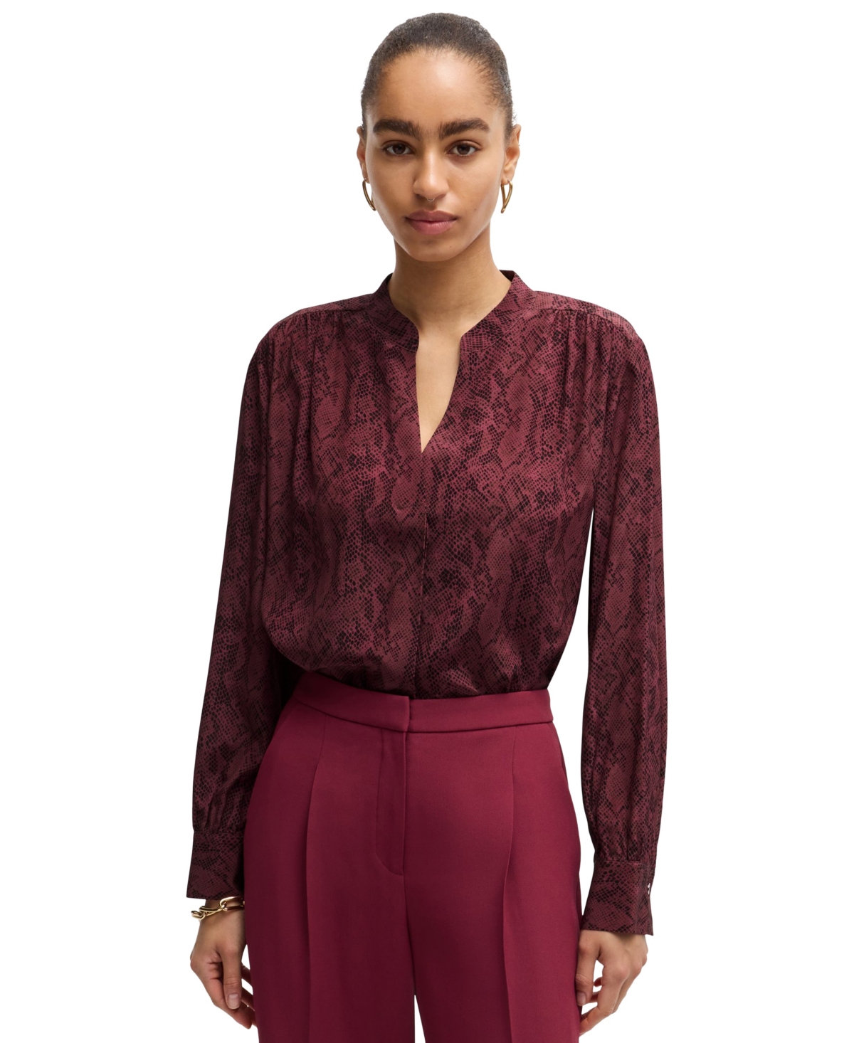 Boss by Hugo Boss Women's Snake-Print Silk Regular-Fit Blouse - Open Misc