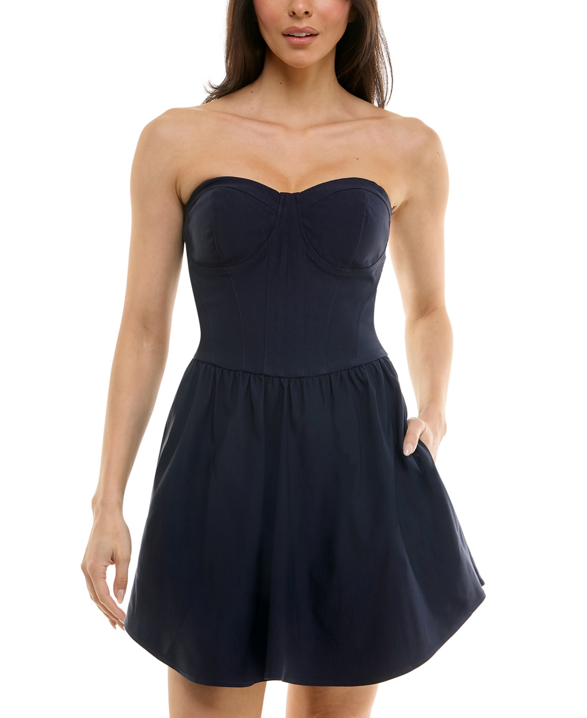 Juniors' Sweetheart Fit & Flare Mini Dress, Created for Macy's - Navy
