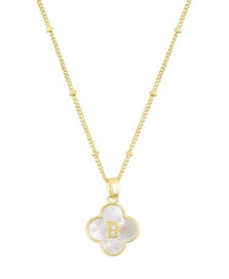 Gold Mother of Pearl Initial Clover Necklace
