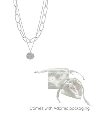 Silver Oval Link Chain and Coin Pendant Layered Necklace