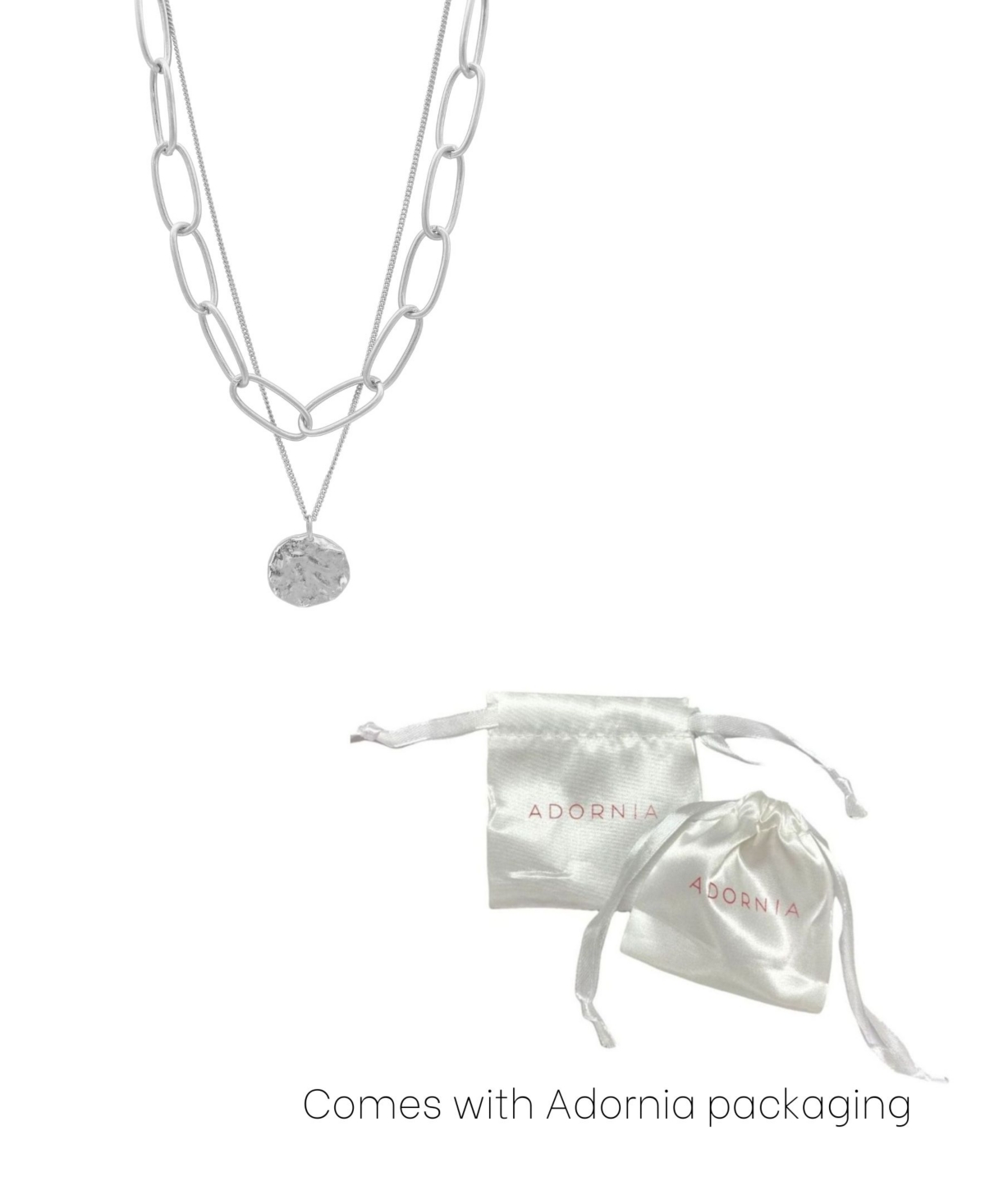 Adornia Silver Plated Oval Link Chain And Coin Pendant Layered Necklace In Silver