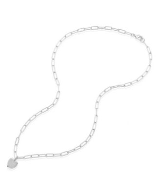 Tarnish Resistant Silver Heart Charm Paper Clip Chain Necklace