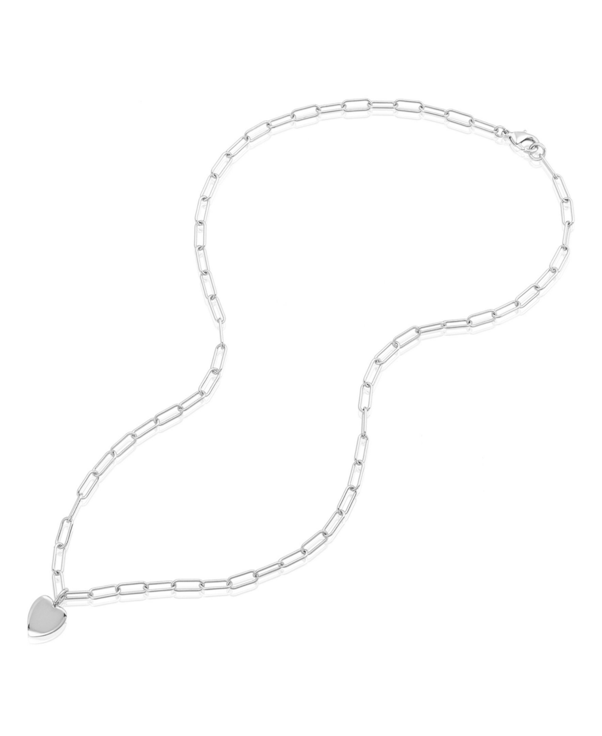 Adornia Tarnish Resistant Silver Heart Charm Paper Clip Chain Necklace In Silver