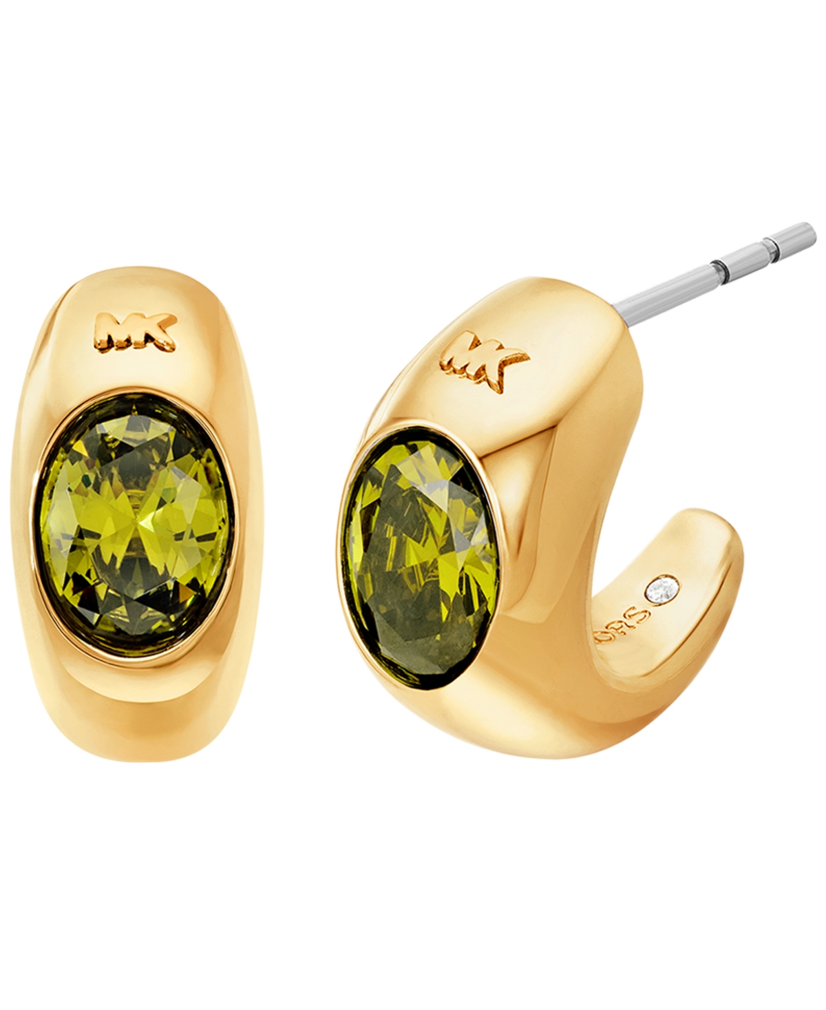 14K Gold-Plated Brass Oval Stone Hoop Earrings - Gold, Green