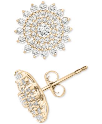 Diamond Flower Cluster Stud Earrings (1 ct. t.w) in 14k Yellow Gold or 14k White gold, Exclusively at Macy's