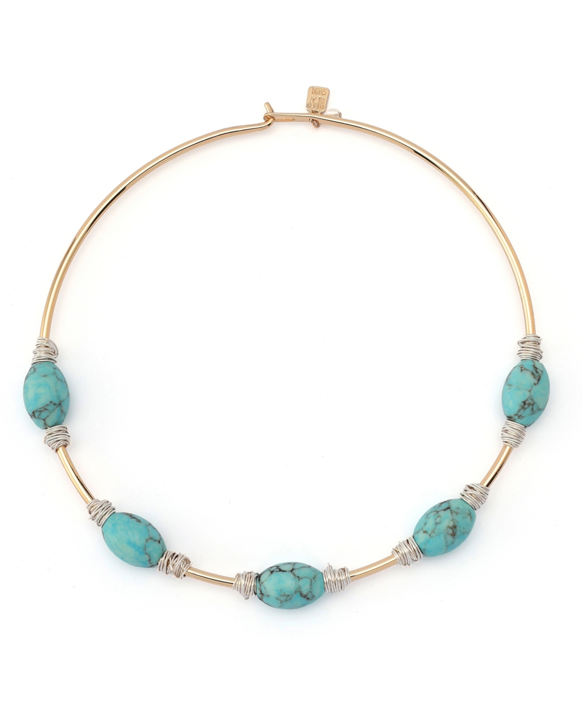 Turquoise Stone Bead Wire Collar Necklace - Turquoise, Gold