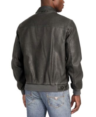 Men's Aviator Relaxed-Fit Faux-Leather Bomber Jacket 