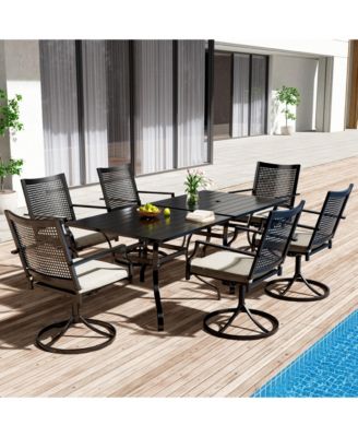 8-Piece Metal Outdoor Patio Dining Set with Square Table with 1.65 in. Umbrella Hole and Swivel Chairs