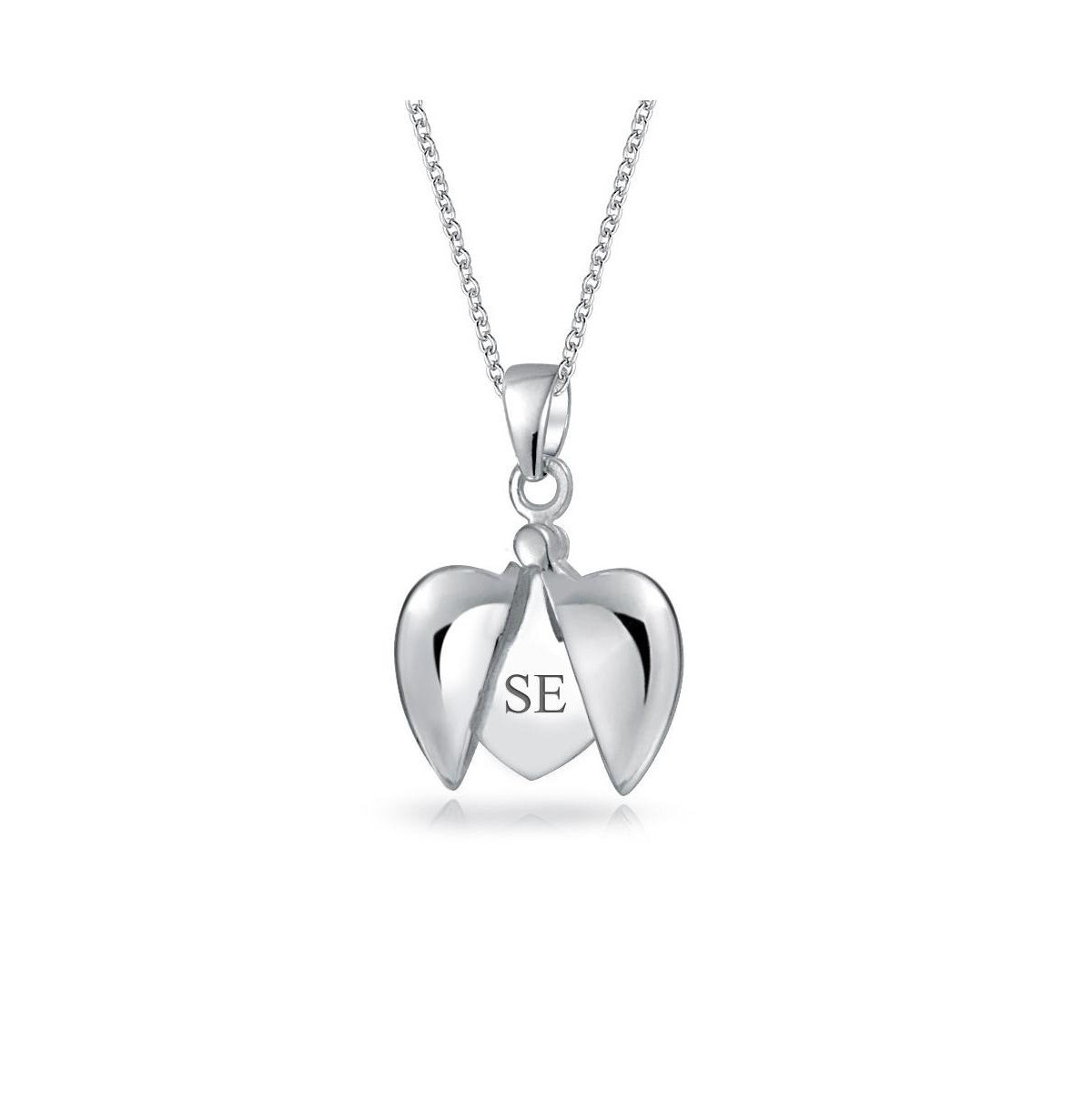 Inspirational My Angel Word Opening Heart Shape Angel Wing Locket Pendant Necklace .925 Sterling Silver