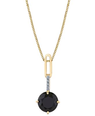 Macy's - Onyx (8mm) & Diamond Accent 18" Pendant Necklace in 10k Yellow Gold