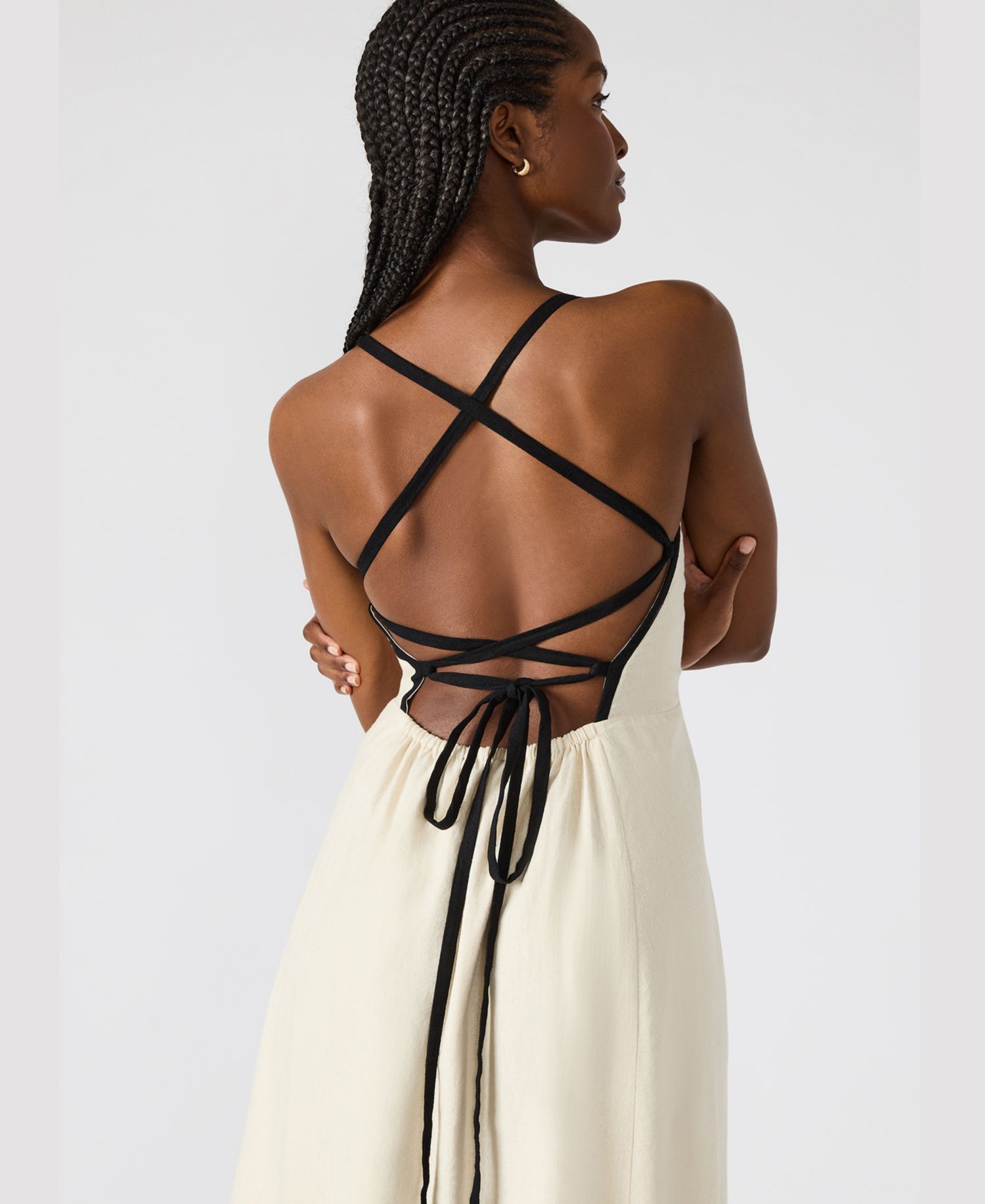 Women's Riyan Tipped Apron-Neck Linen Blend Midi Dress