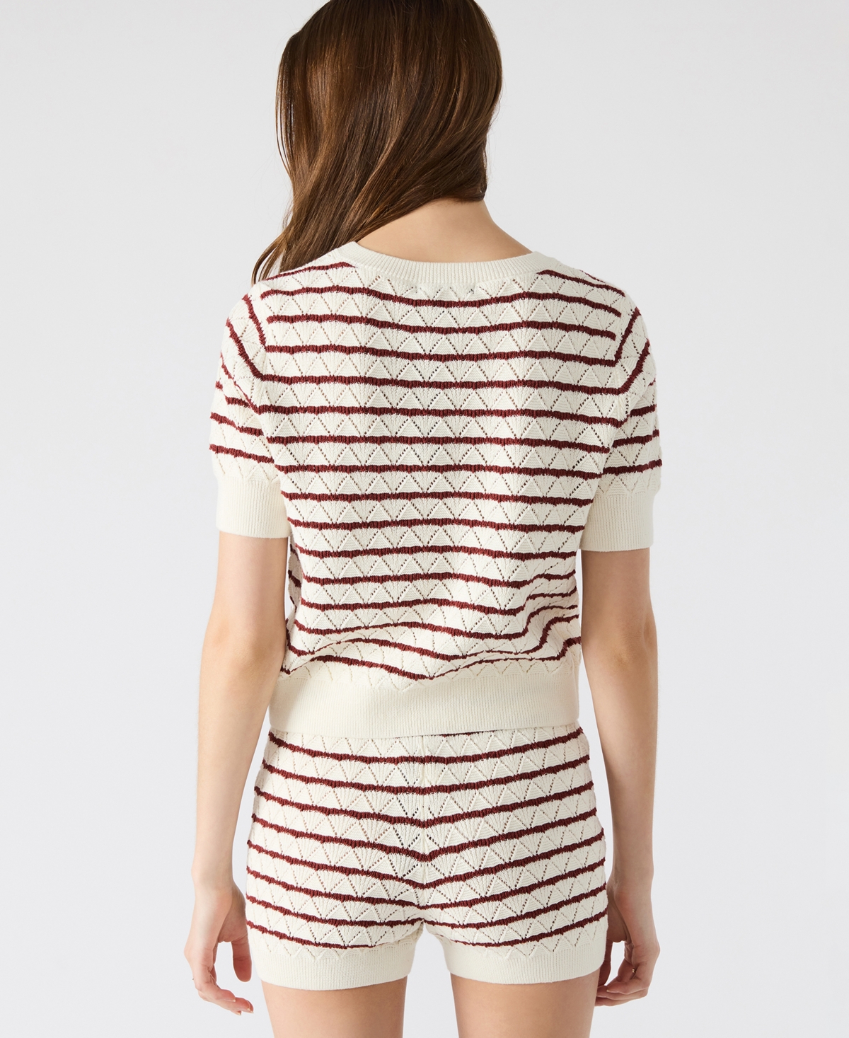 Steve Madden Women's Norris Striped Pointelle Short-sleeve Sweater