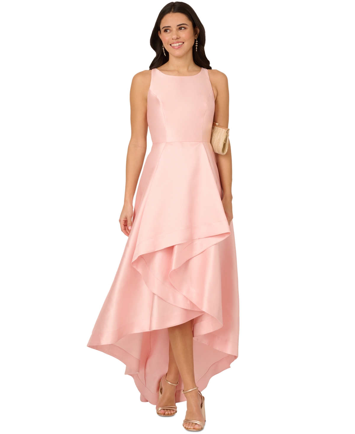 ADRIANNA PAPELL HIGH-LOW MIKADO GOWN 