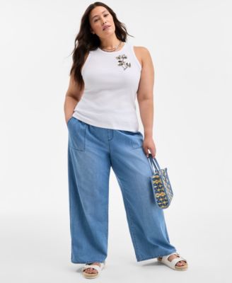 Trendy Plus Size Embellished Crewneck Sleeveless Top, Exclusively at Macy's