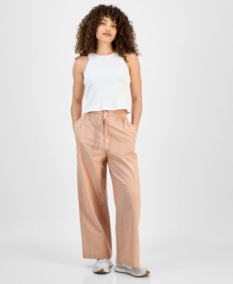And Now This - Petite Cotton and Linen Drawstring Cargo Pants